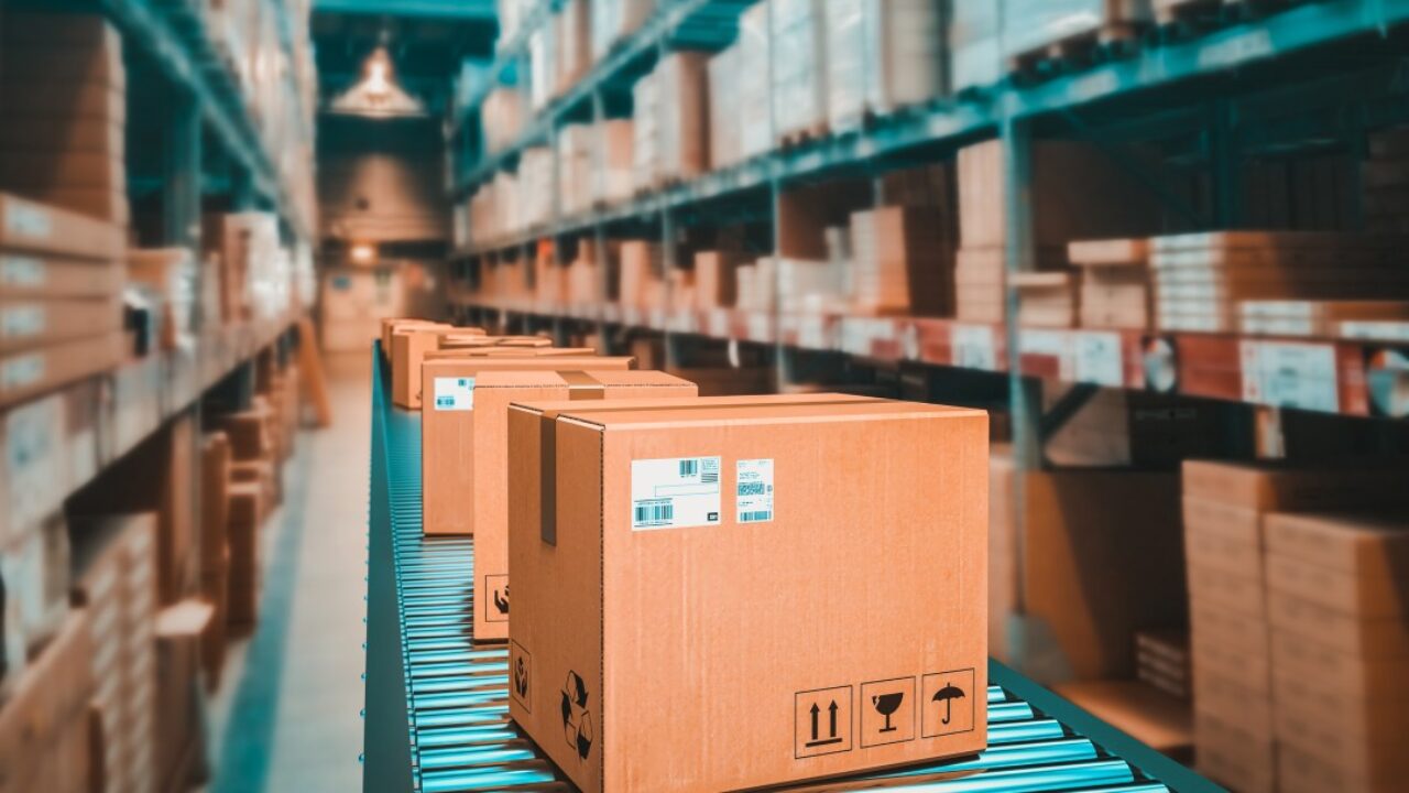 Conveyor belt in warehouse